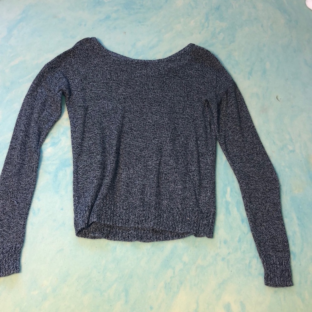 Gray and Black Crisscrossed Back Sweater